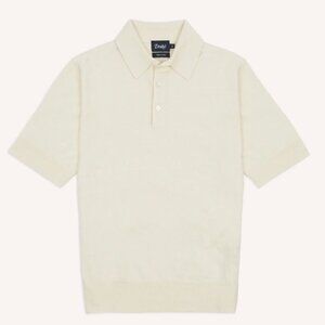 Drake's - Ecru Knitted Linen-Cotton Short-Sleeve Polo Shirt - Size M